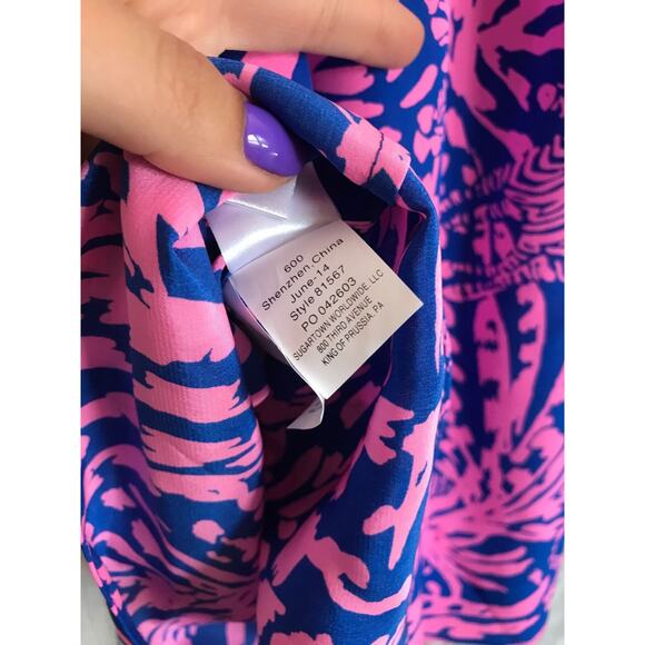 Lilly Pulitzer Betty Silk Dress Pink Sapphire Blue Rolling In The Grass XXS NEW - Picture 7 of 7